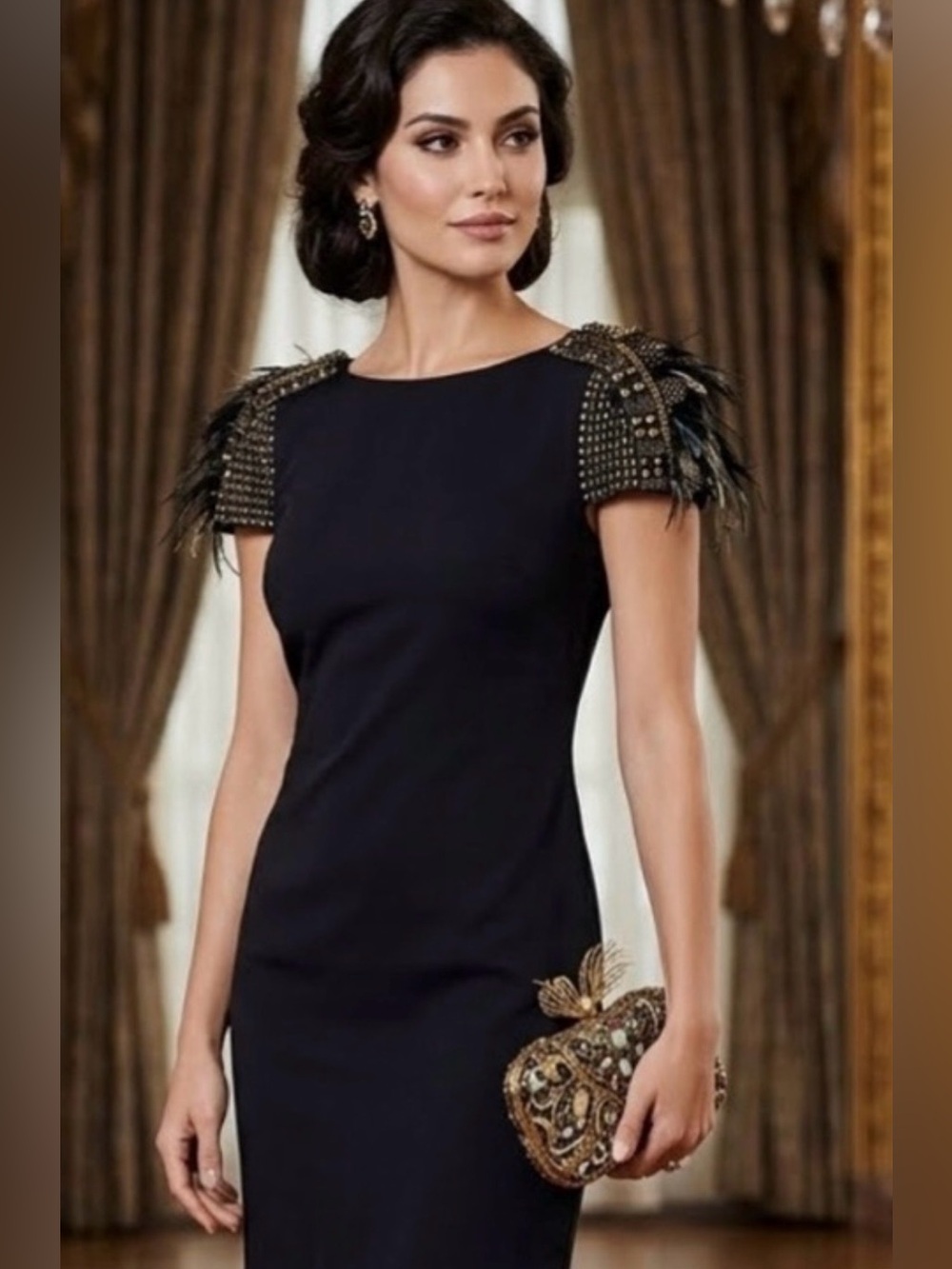 Tibi Black Mini Dress with Embellished Cap Sleeves - Picture 2 of 11
